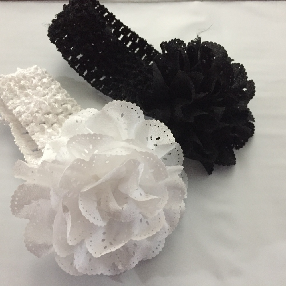 2 pc black and white baby girl flower hair band